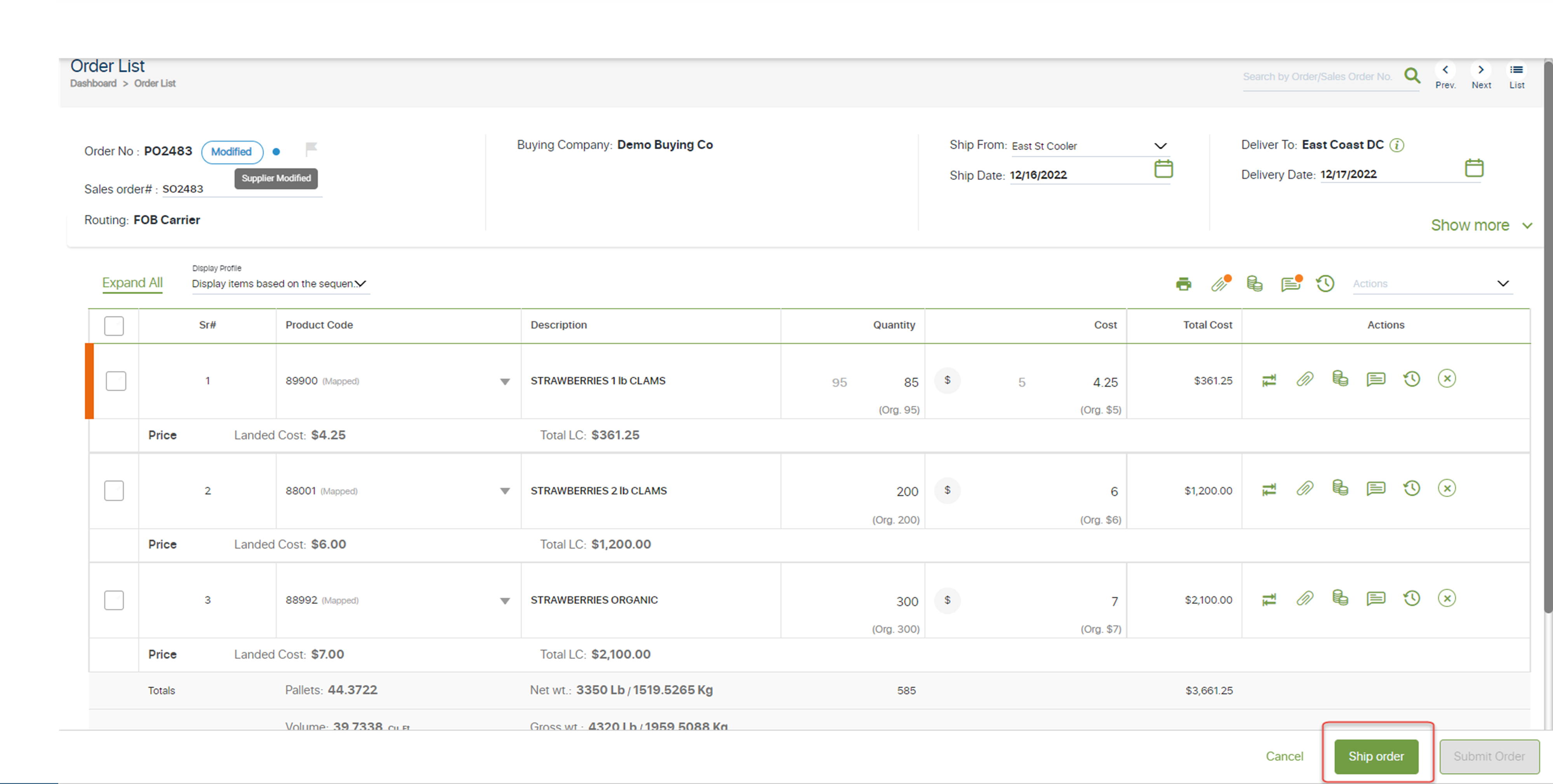 Ability to Ship Orders that are in Supplier Modified Status