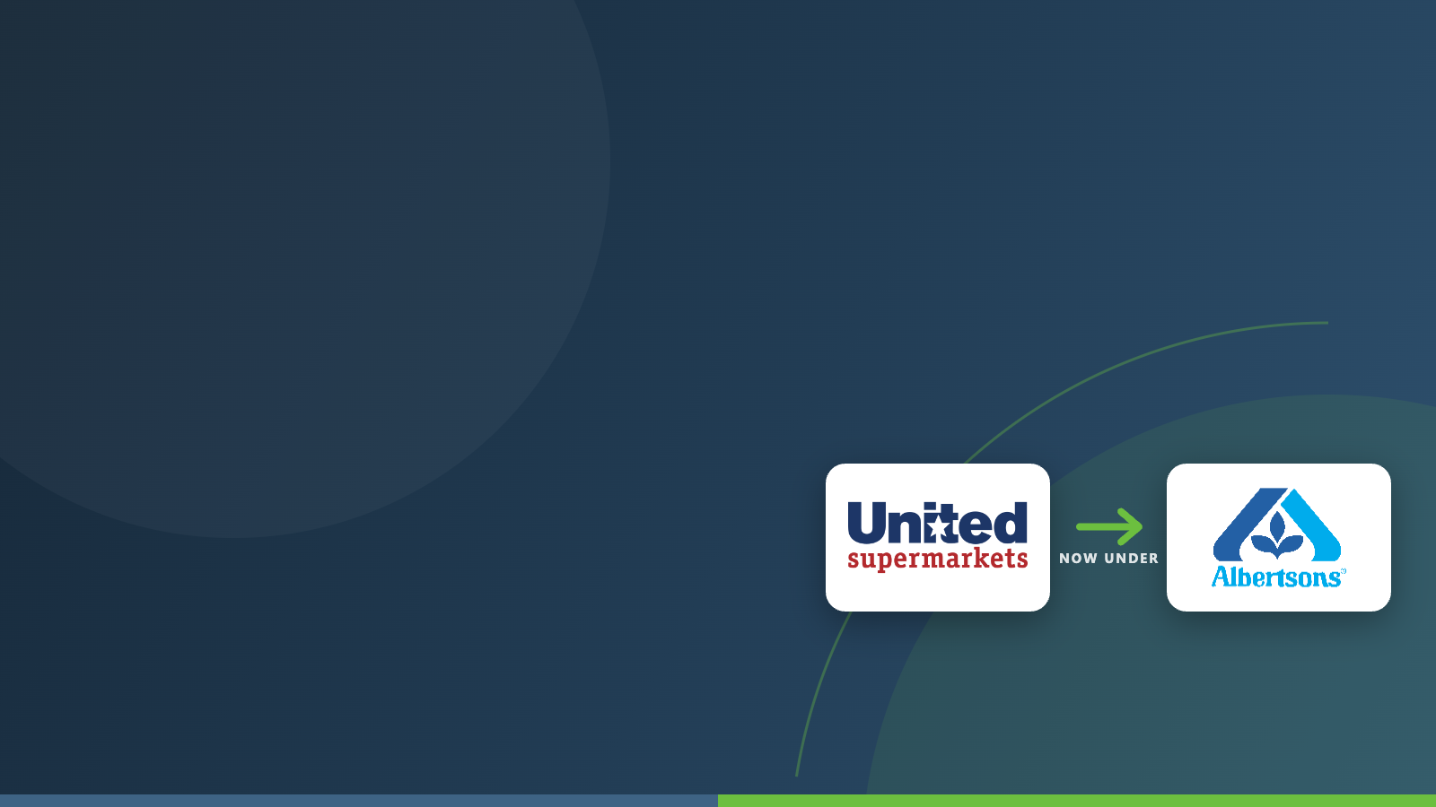 United Supermarkets logo with an arrow pointing to the Albertsons logo